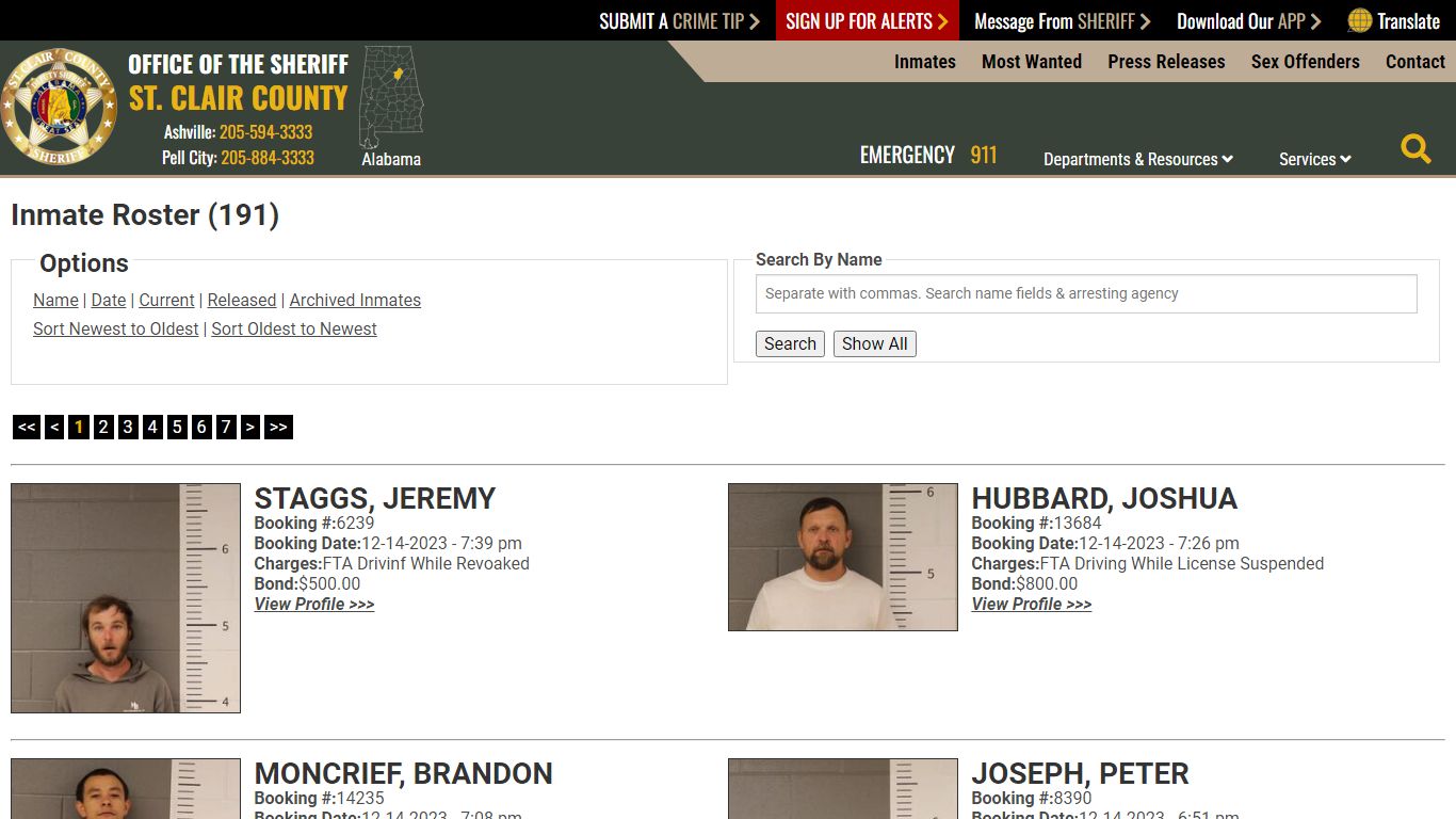 Inmate Roster (180) - St. Clair County Sheriff's Office